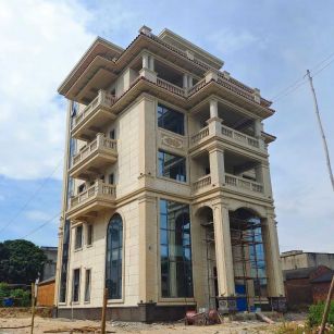 揭阳 黄金麻花岗岩石材别墅外墙干挂搭配（雕花栏杆花瓶柱门楼罗马柱）