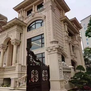 揭阳 黄金麻花岗岩别墅外墙干挂效果展示