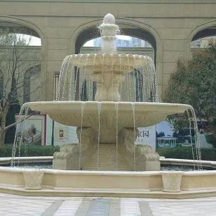 揭阳 黄金麻花岗岩异型加工——户外庭院石雕流水喷泉