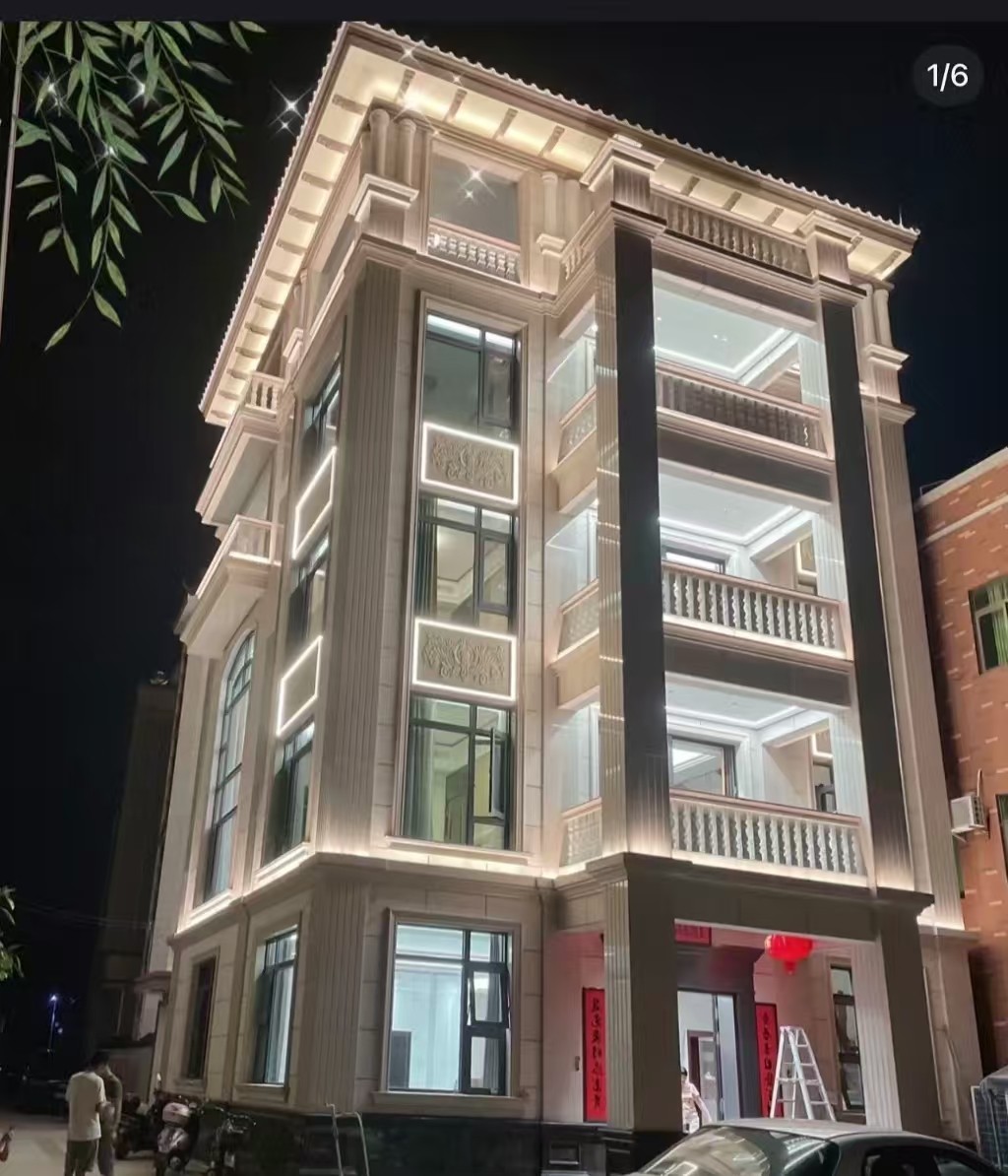 揭阳 芝麻白花岗岩别墅外墙夜间效果