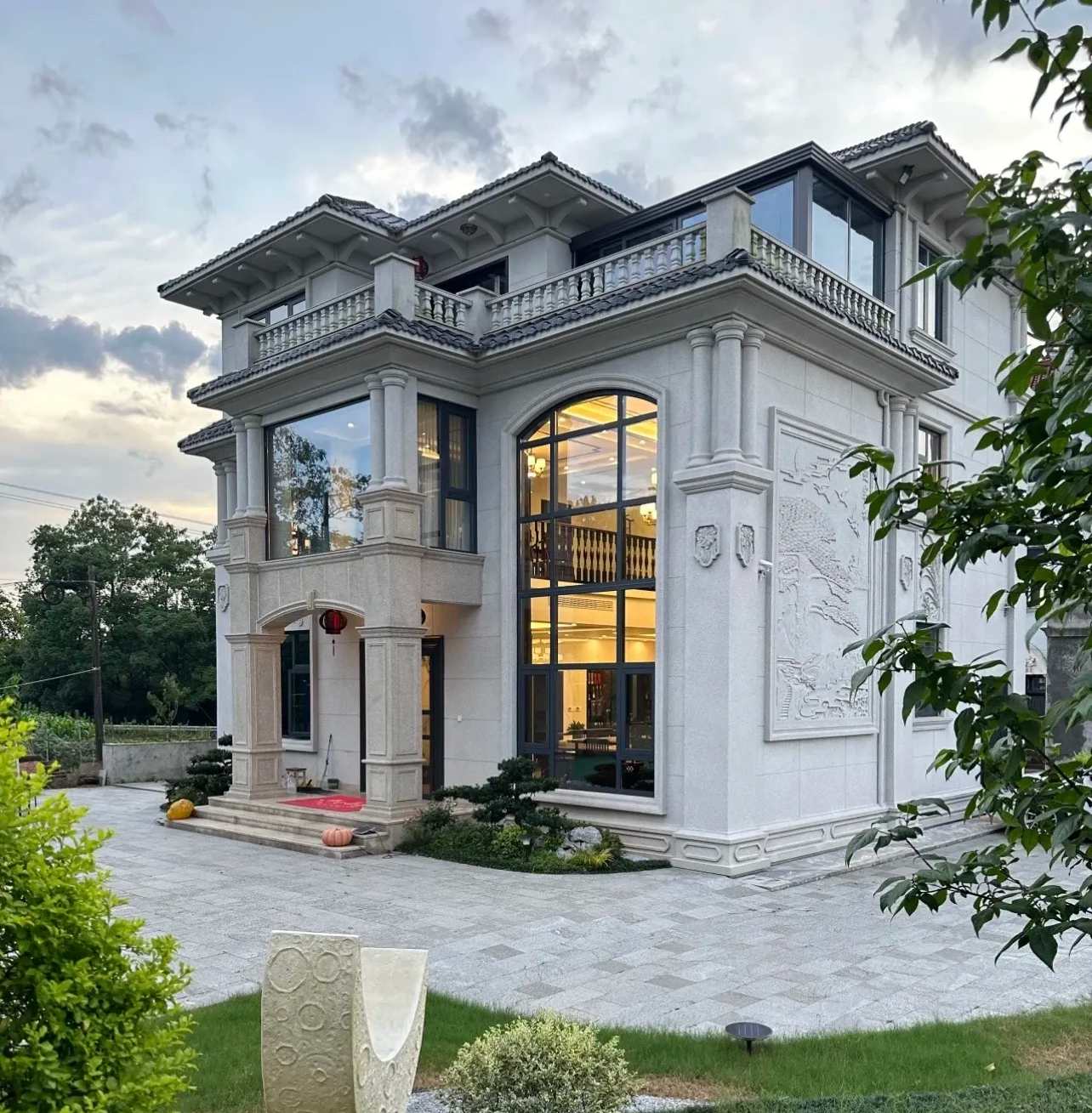 揭阳 白麻花岗岩私人别墅干挂石材豪华定制