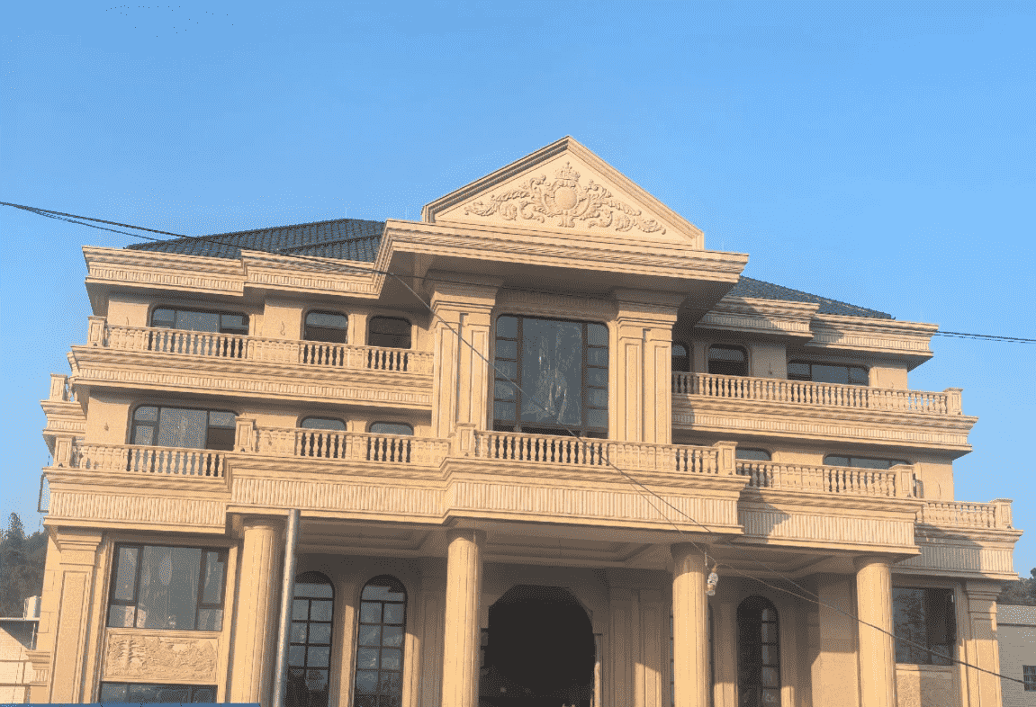 揭阳黄金麻别墅外墙干挂石材效果示例